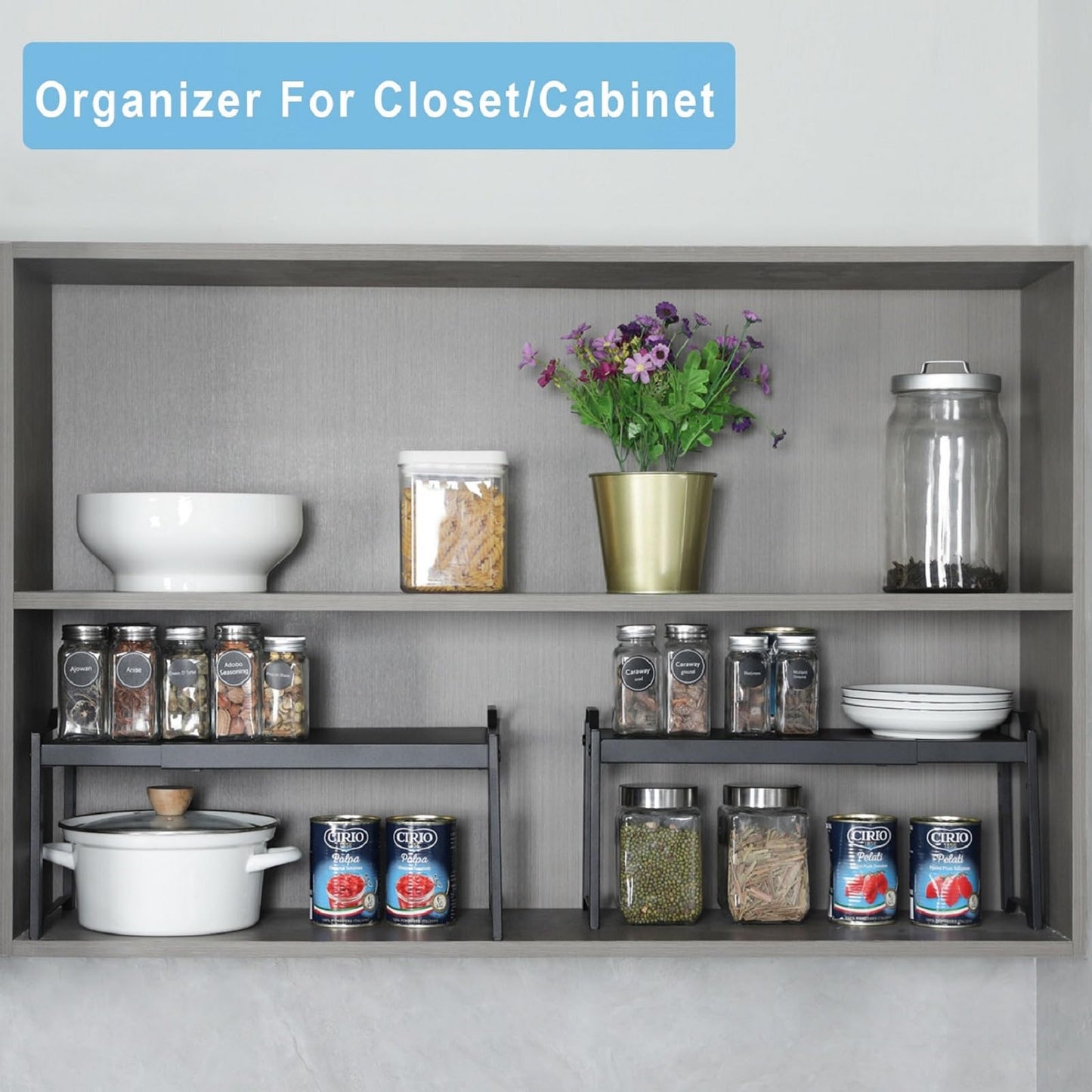 Expandable Cabinet Shelf Organizer, Adjustable kitchen Countertop Storage