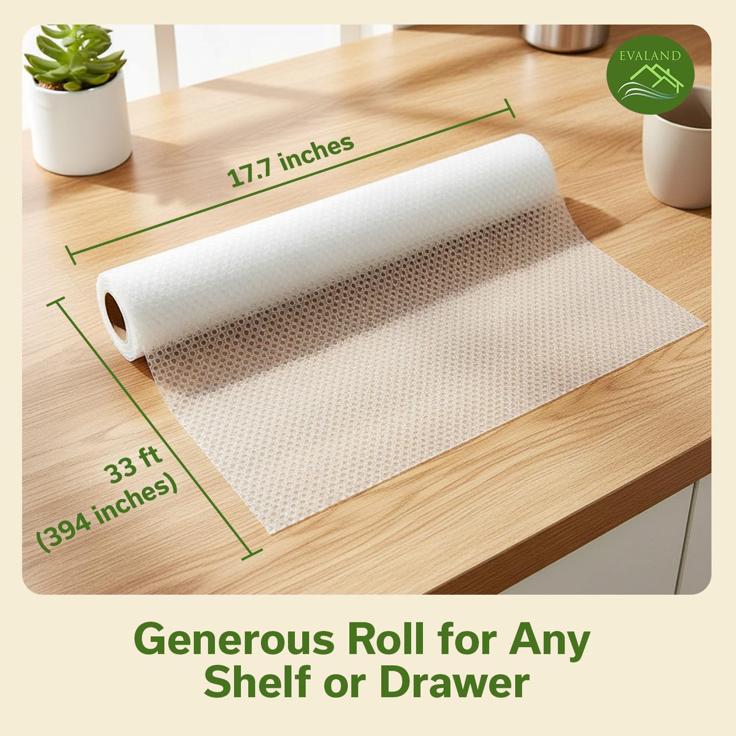EVALAND Shelf Liner Cabinet Liner Non-Adhesive Drawer Liner 17.7 in x 33 FT