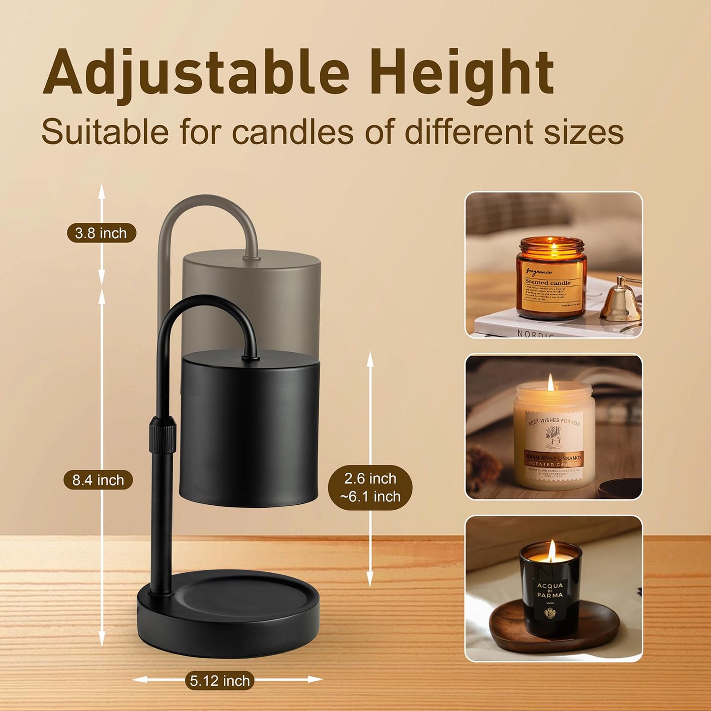 Briever Dimmable Candle Warmer Lamp with Timer, Height Adjustable Electric Candle Wax Warmer