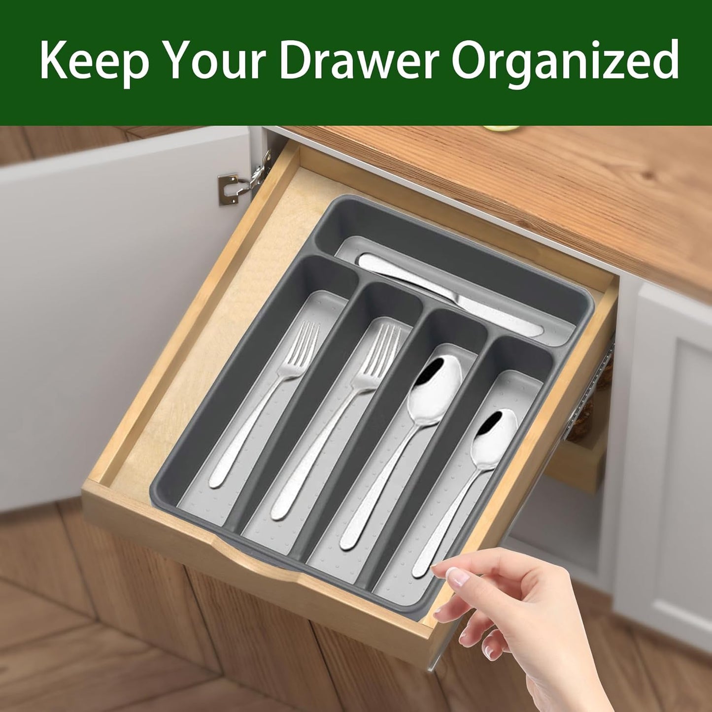 Silverware Organizer Utenisl Organizer Holder Kitchen Drawer Organizer Plastic Silverware Tray for Drawer Flatware Organizer 5 Compartment Black