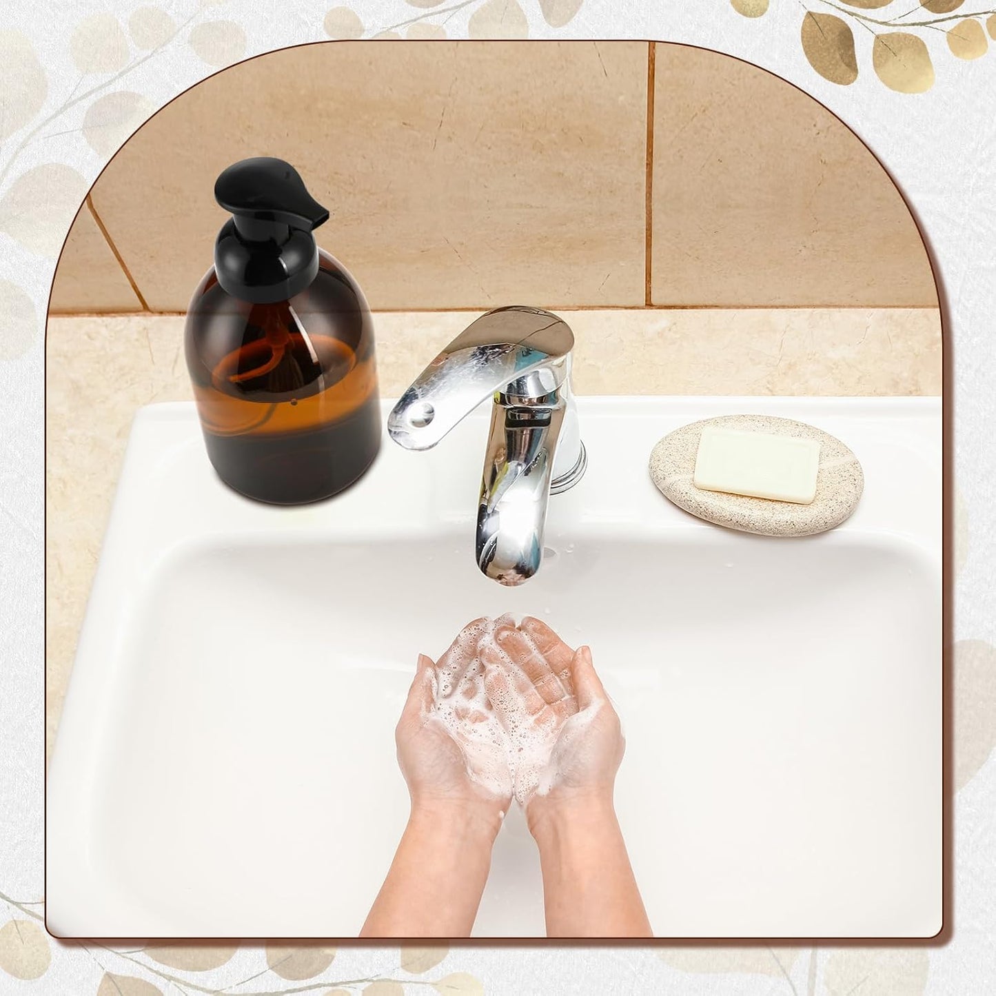 Uiifan 16 Pcs 17 oz Amber Foaming Soap Dispenser Refillable Foam Pump Bottle Liquid Plastic Container for Kitchen Bathroom Commercial Concentrated or Regular Shampoo Body Wash Dish Liquid Soap