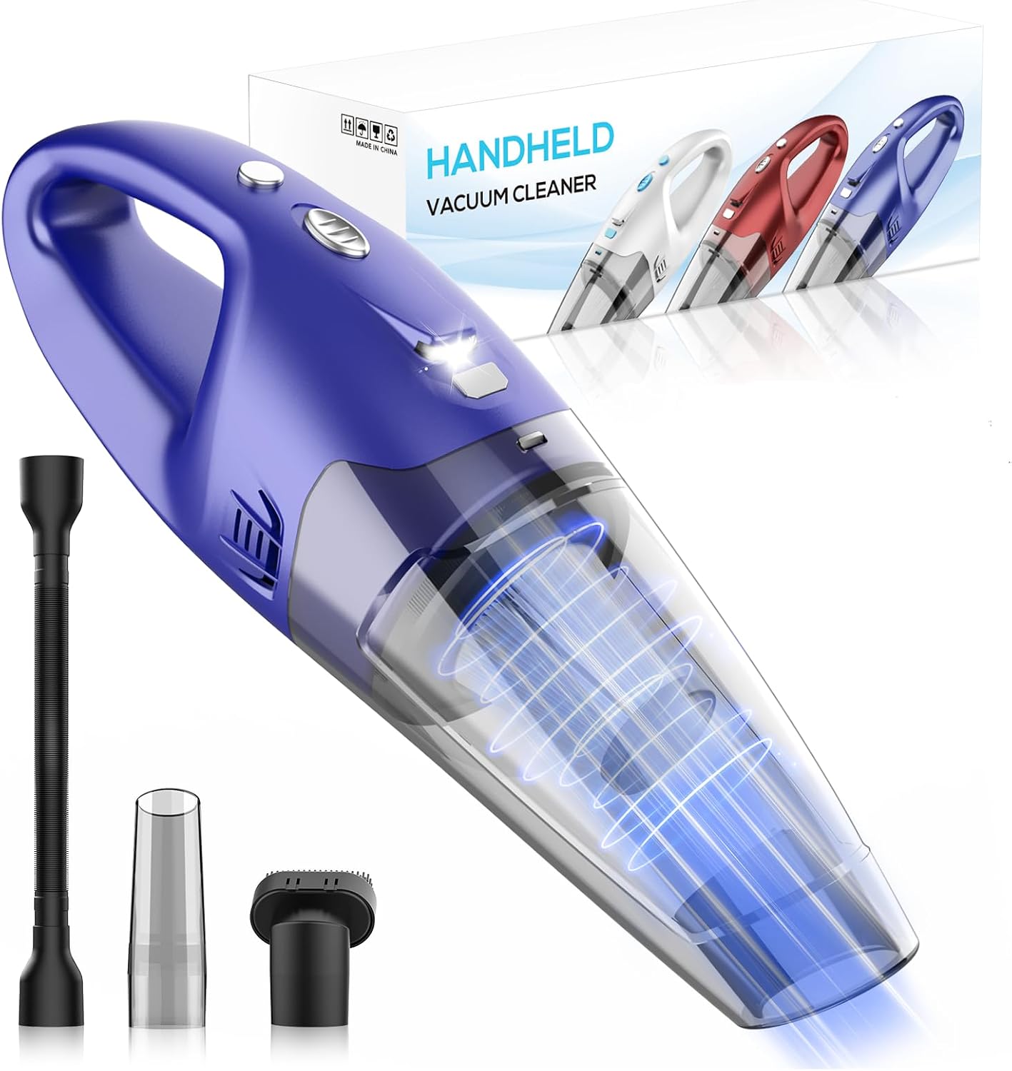 Handheld Vacuum Cordless Rechargeable – 6000Pa Mini Hand Held Vacuum, LED Light, 20–25 Mins Runtime, USB Charging, 500ML Cup – Lightweight Small Vacuum Cleaner Cordless for Car/Office/Home