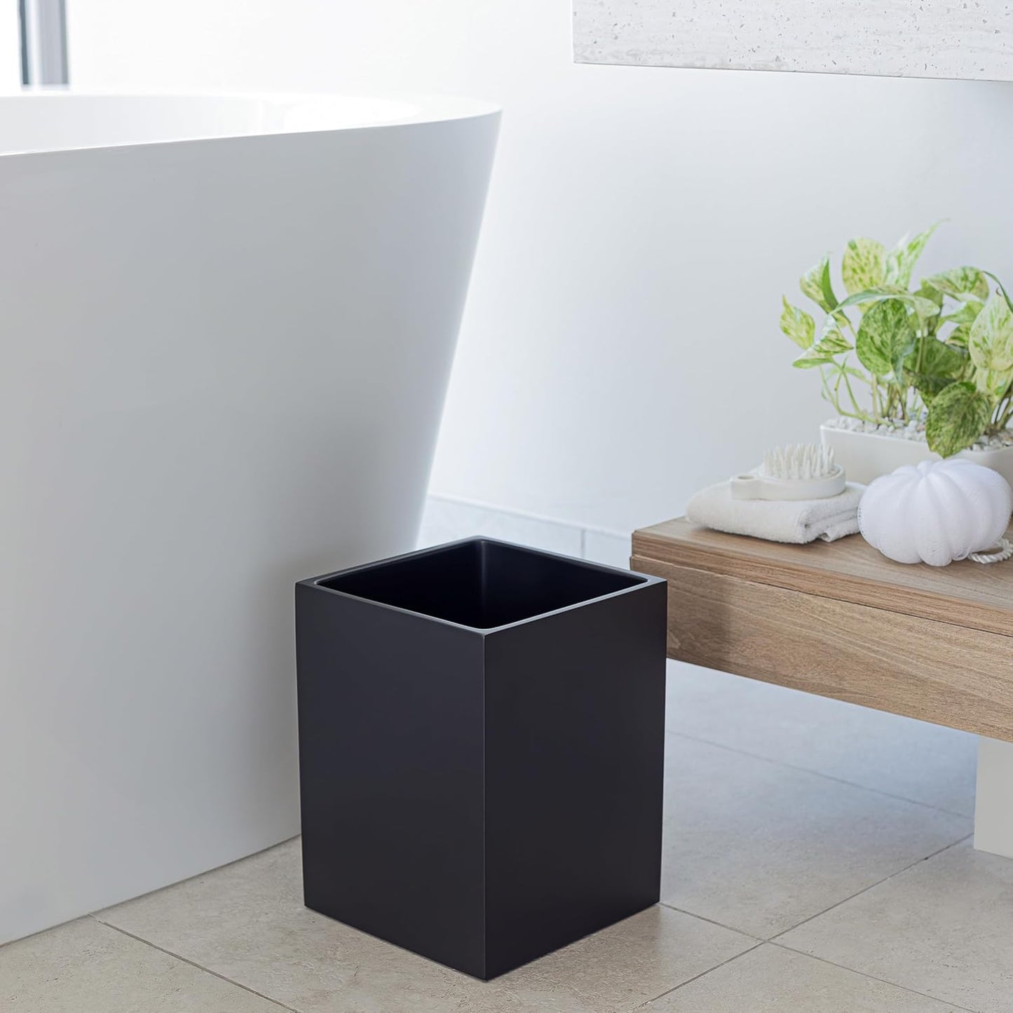 Matte Black Square Small Trash Can, 2 Gallons / 7.5L Garbage Can, Waste Basket for Home, Bathrooms, Office, Under Desk, Bedroom, Laundry Room, Kitchen, Kids Room, and Dorm
