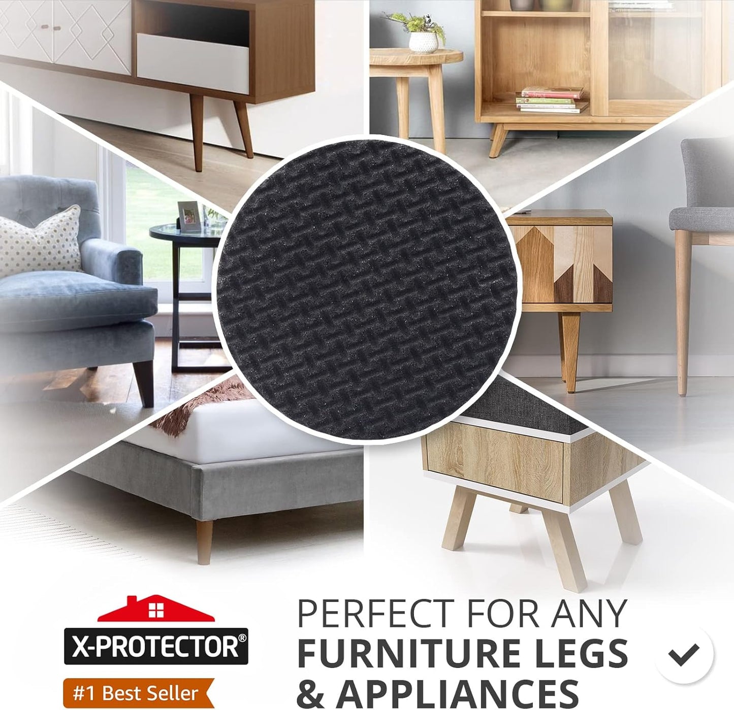 Non Slip Furniture Pads X-Protector - 8 PCS 1 1/2” - Premium Furniture Grippers - Self-Adhesive Rubber Feet for Furniture - Keep Furniture in Place!