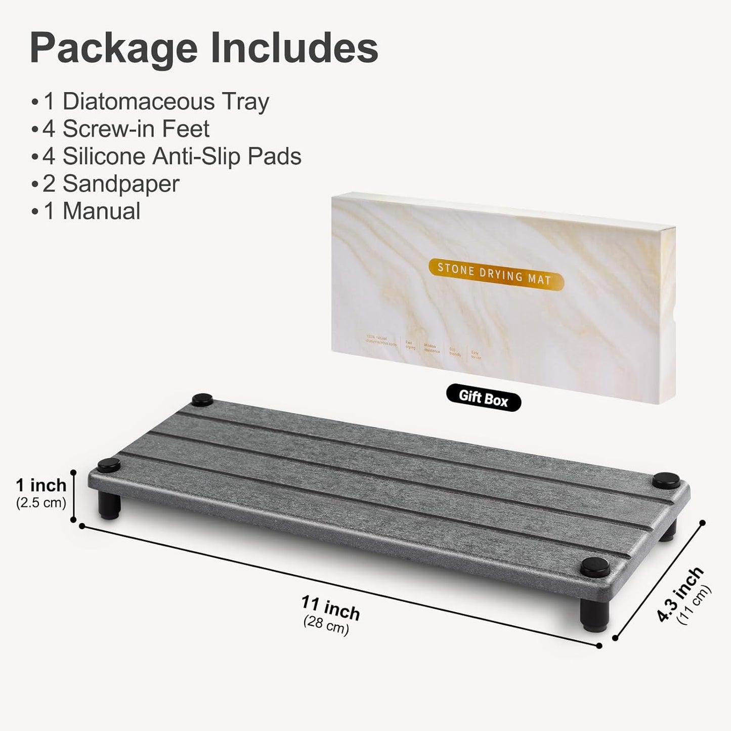 Water Absorbing Stone Tray, Fast Drying Sink Tray for Bathroom & Kitchen Counter, Diatomite Absorbent Coasters, Instant Dry Sink Caddy Organizers Mat, Dish Soap Dispenser Sponge Holder, Dark Gray