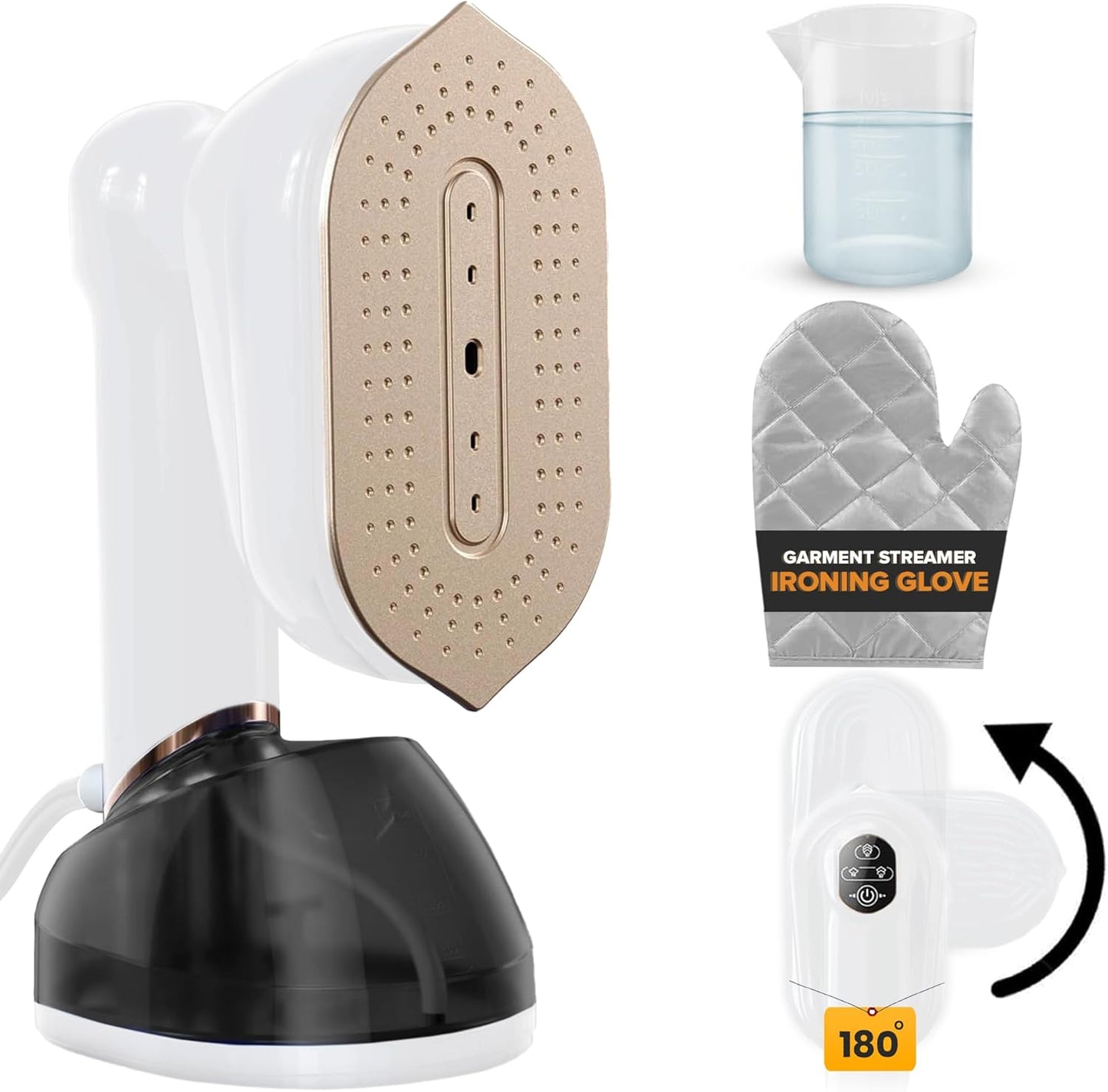 Humse Portable Steamer for Clothes – 2 in 1 Travel Steamer Iron For Clothes, Light Weight with 230ml Water Tank- 20s Heat-up 1050W garment steamer, Fabric Wrinkle Remover with 180° Handle (White)