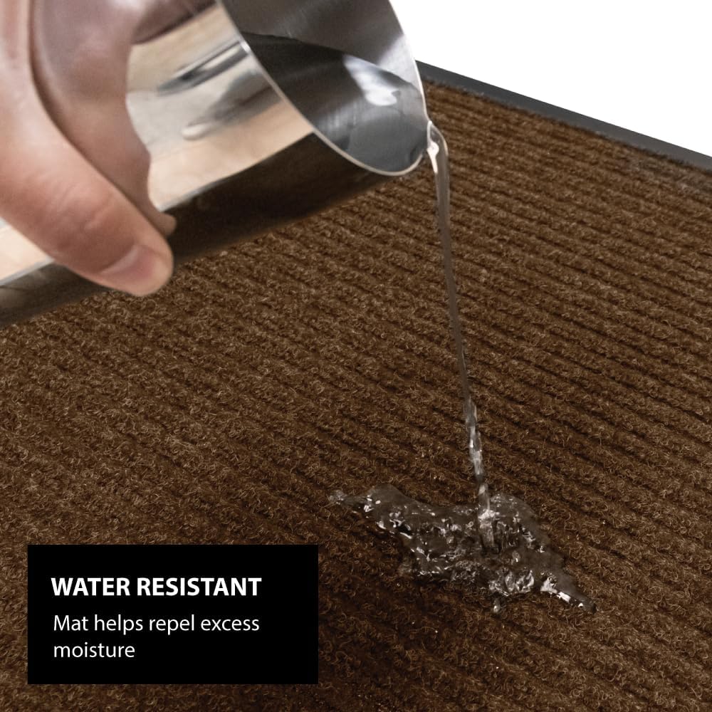 UNIMAT Traffic Guard Door Mat, 3´x 5´, Heavy Duty Waterproof Doormat, Stain and Fade Resistant Welcome Mats, Durable Rubber Backing, Low Pro le Entryway Rug, Shoe and Boot Scraper, Brown