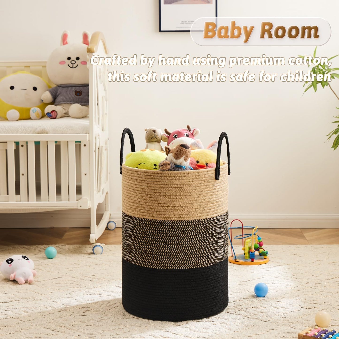 Laundry Basket,Woven Cotton Rope Laundry Hamper,60L for Decorative Storage of Dirty Clothes,Toys and Blankets in Bathroom,Bedroom and Living Room