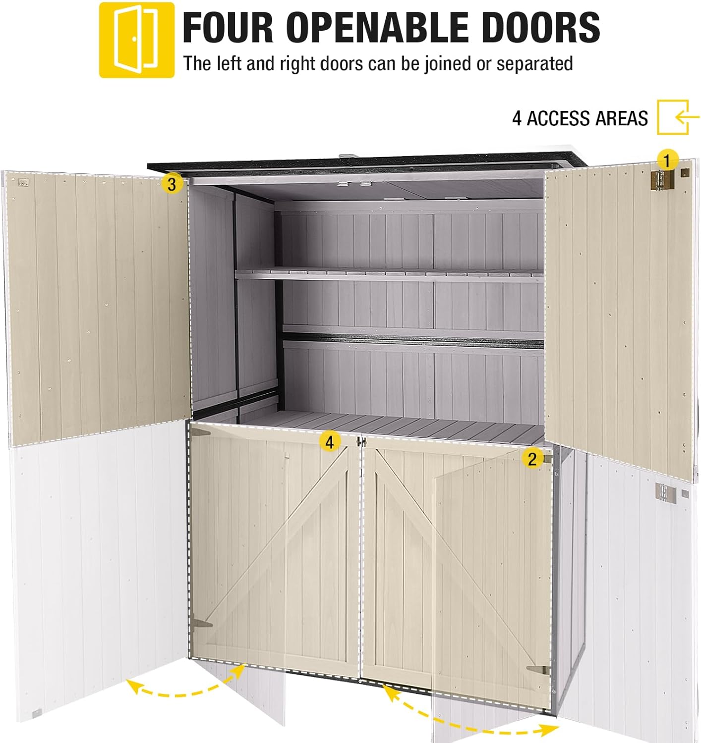 Aivituvin Outdoor Storage Shed Upgraded with Strong Metal Frame Garden Tool Shed Storage House Cabinet with Adjustable Shelfs and Wooden Floor 4.6 x 2.42FT (Off-White)