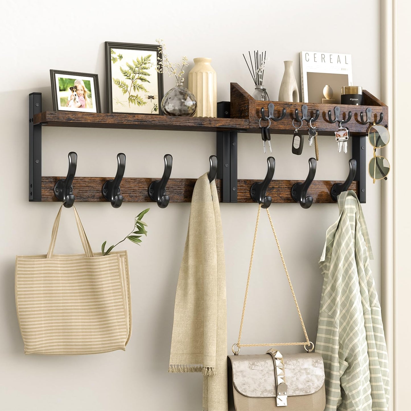 Evermagin 29" Coat Rack Wall Mount with Shelf for Entryway, Rustic Brown