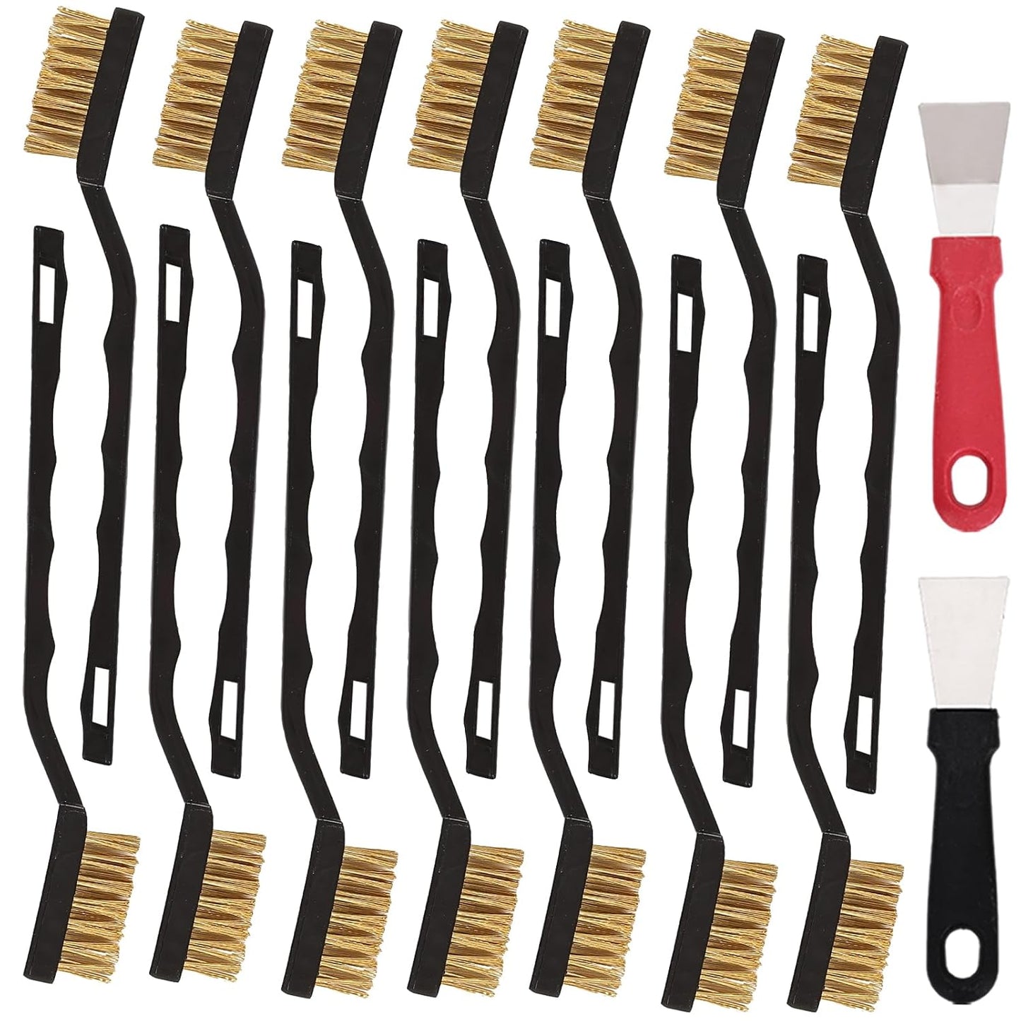 24 Pcs Mini Brass Brush Set, Brass Scratch Brush with Curved Handle, Cleaning Weld Slag and Rust