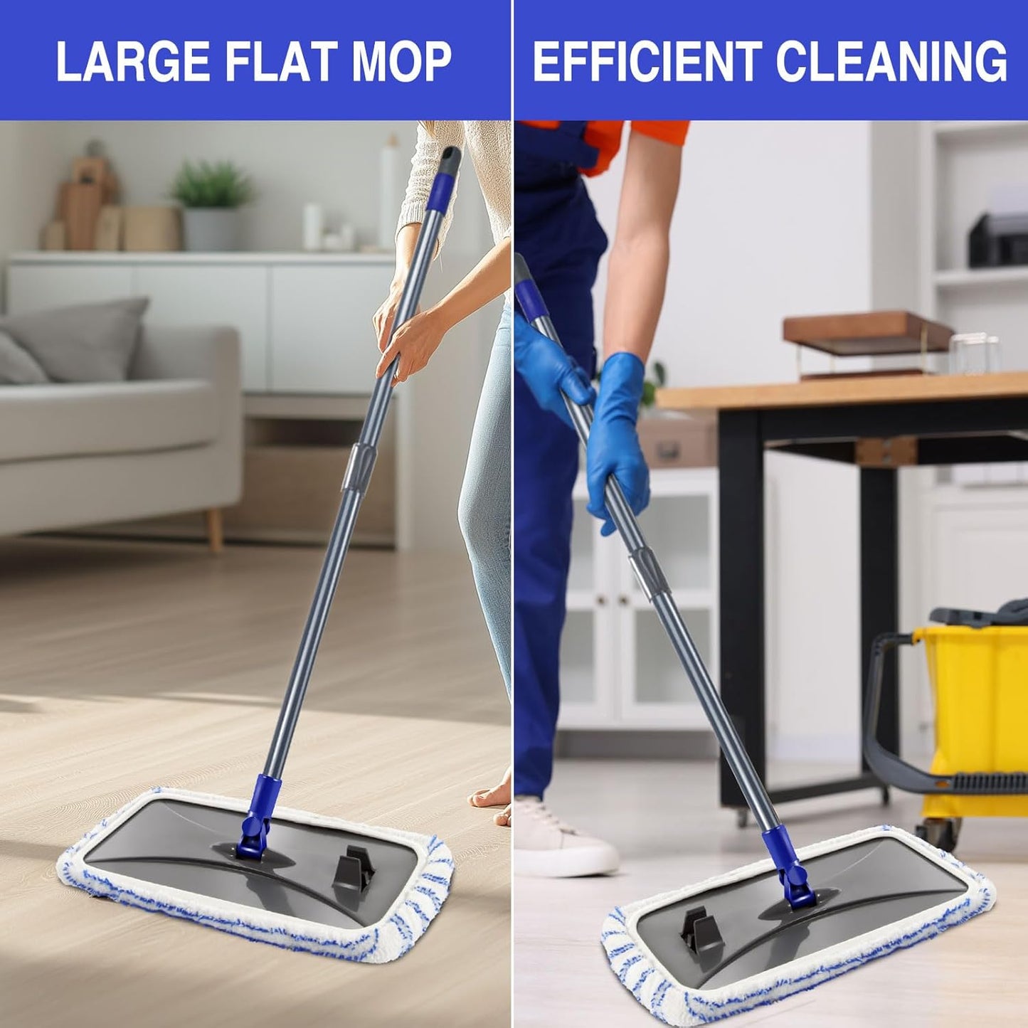 MASTERTOP Microfiber Mops for Floor Cleaning, Extra Large Industrial Mop,Floor Commercial Mop for Wet & Dry Use, Flat Mops for Hardwood, Vinyl, Laminate, Tile Floors, 5 Reusable & Washable Pads