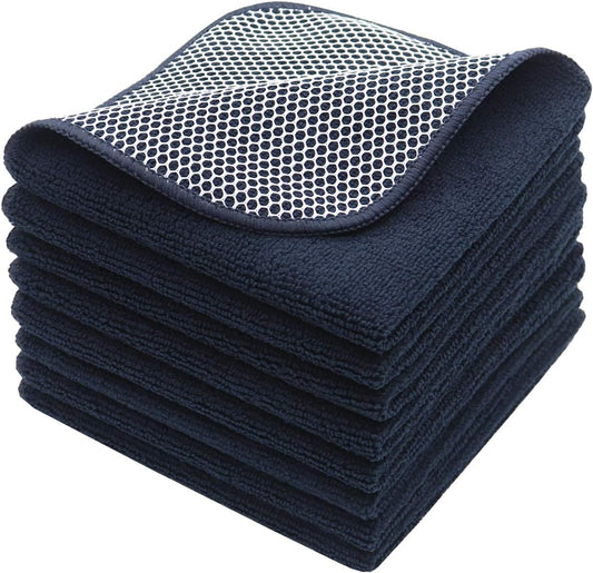 Microfiber Dish Cloths Fast Drying Kitchen Cleaning Cloth Dish Rags Dust Cloths Ultra Absorbent Lint Free Washcloths with Poly Scrub Side 12inch x 12inch 8 Pack (Black)