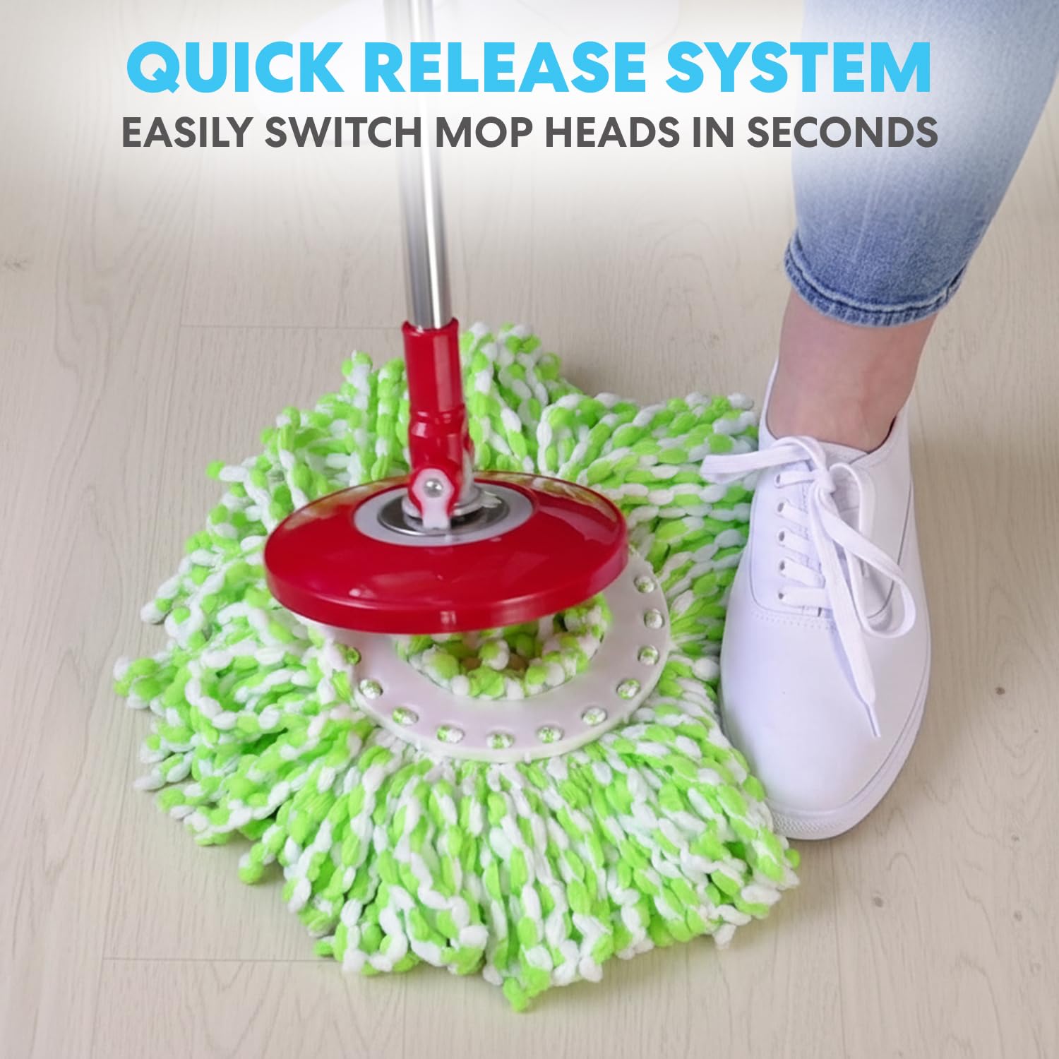 Simpli-Magic 79349 Spin Mop Cleaning System with 3 Microfiber Mop Heads, Red/Black