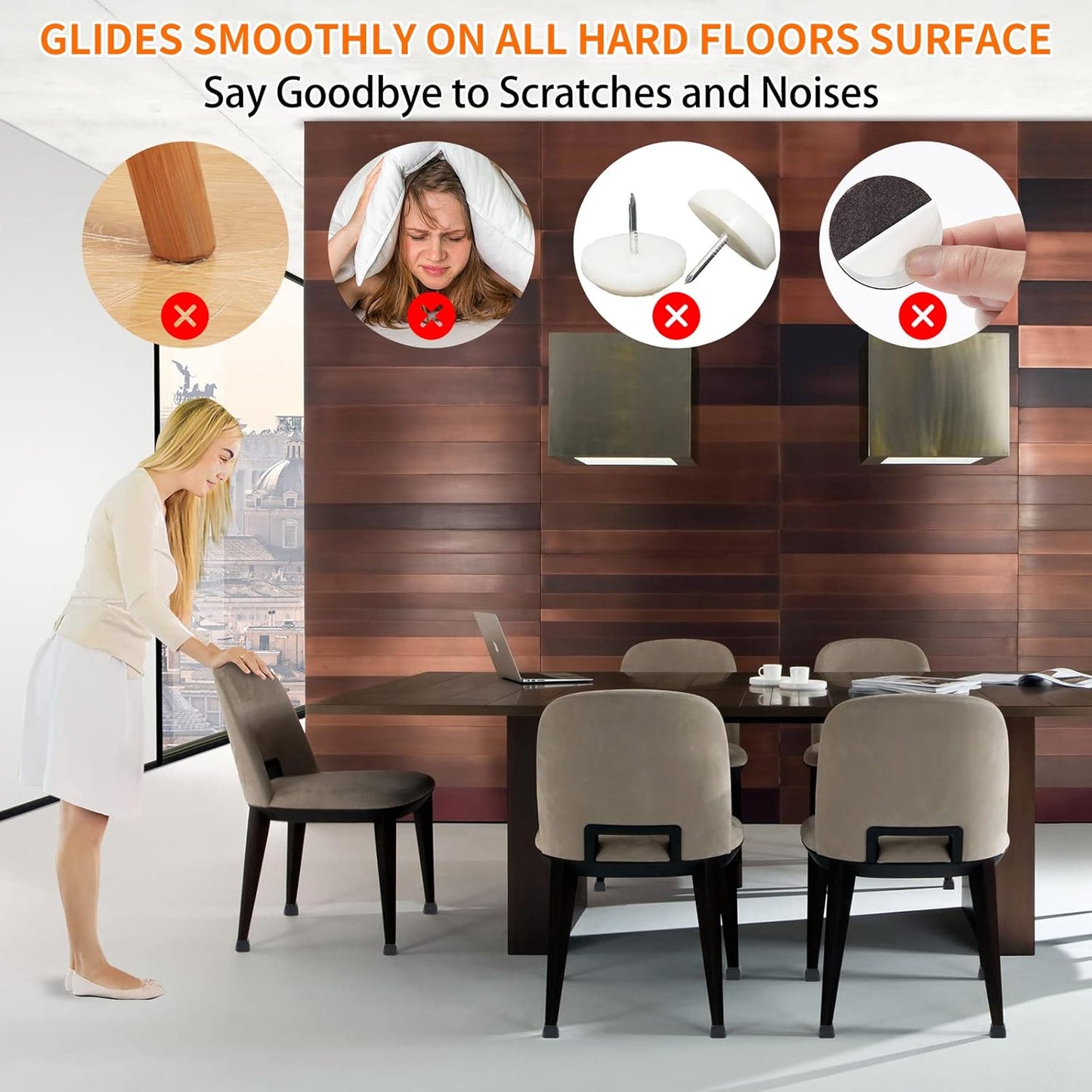 Ezprotekt 16 Pcs Rectangle Silicone Chair Leg Floor Protectors, Felt Rectangle Black Furniture Leg Cap Covers for Chair Table Desk - Anti- Scratches (Fit L :1.3-1.7", W: 0.9-1.2")