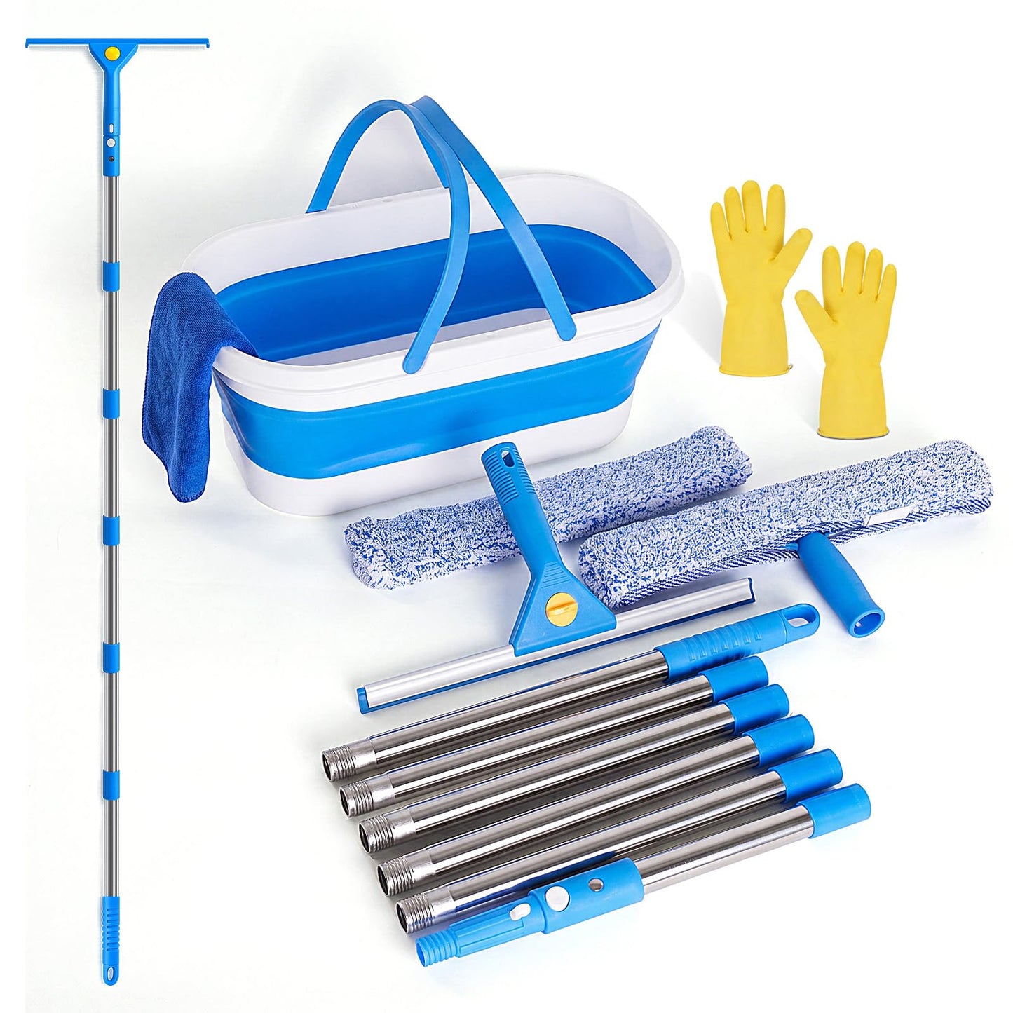 Window Cleaning Kit, Window Washing Kit with 3 Gallon Collapsible Bucket, 14-Inch Squeegee &
