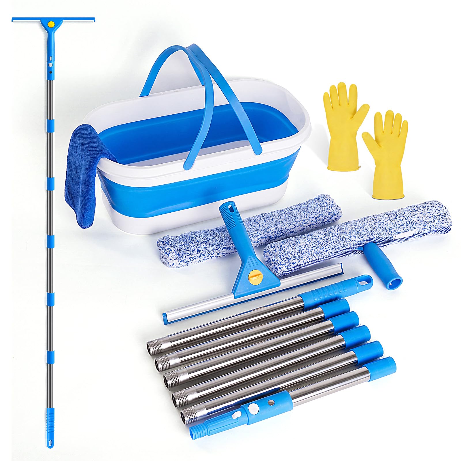 Window Cleaning Kit, Window Washing Kit with 3 Gallon Collapsible Bucket, 14-Inch Squeegee &