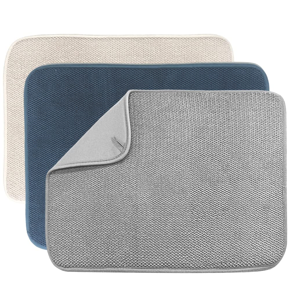 3 Pack Dish Drying Mat,Absorbent Microfiber Dishes Drainer Mats for Kitchen Counter Large Size 20 X