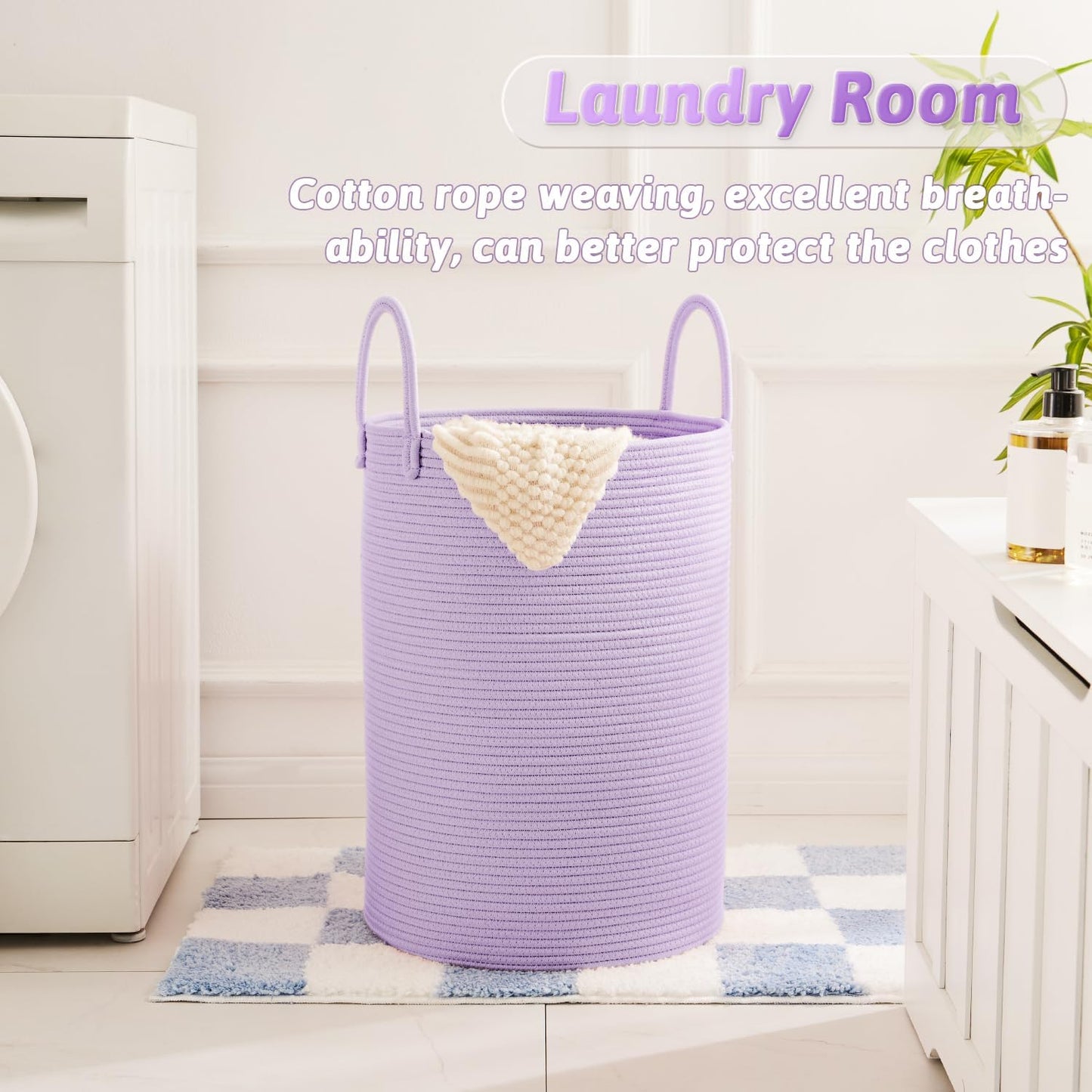 Laundry Basket,Woven Cotton Rope Laundry Hamper,100L for Decorative Storage of Dirty Clothes,Toys and Blankets in Bathroom,Baby Room and Living Room