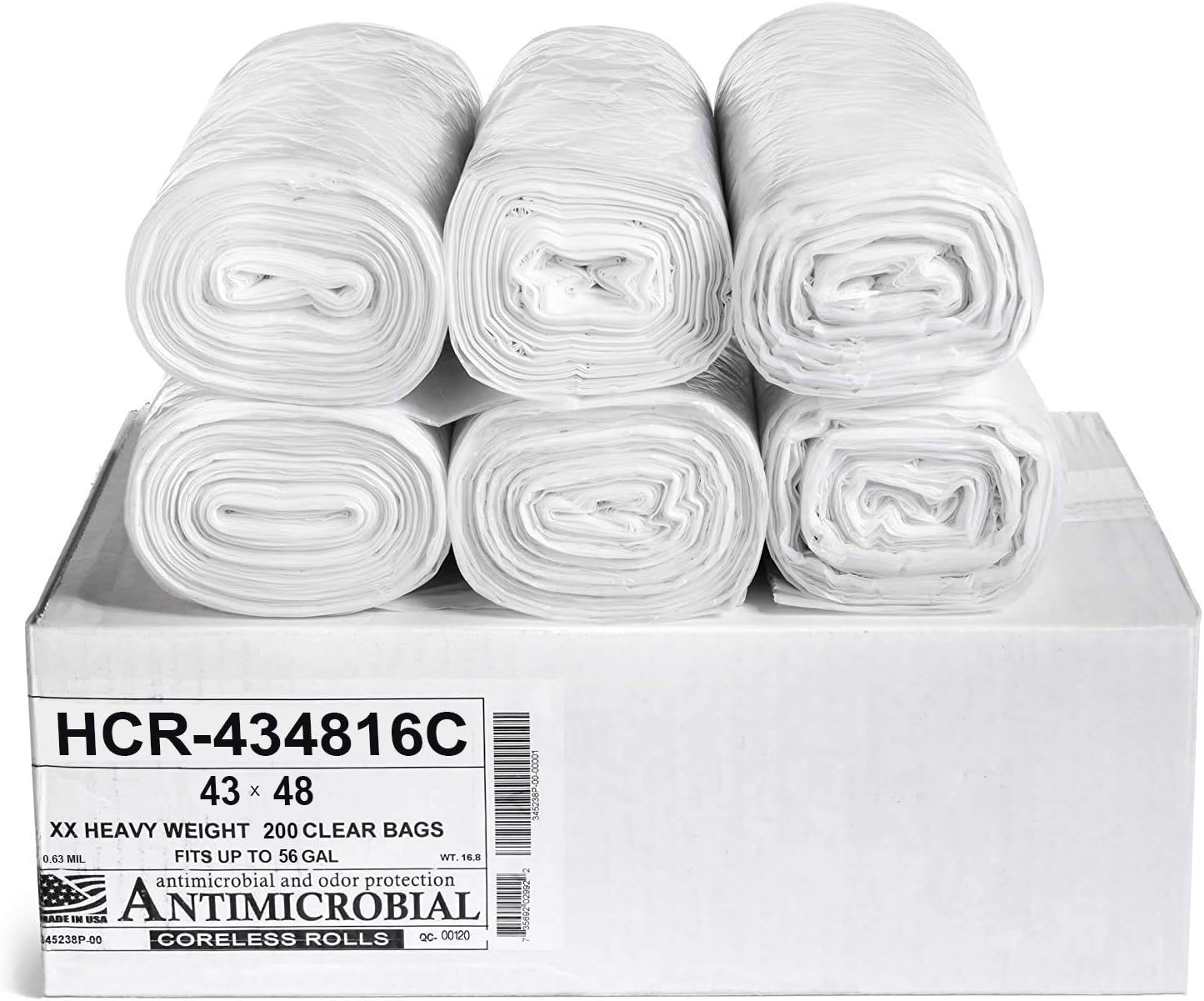 Aluf Plastics High Density Trash Bags, 56 Gallon, 200 Count, 16 Micron (eq), 43" x 48", Clear, for Bathroom, Office, Industrial, Commercial, Janitorial, Municipal, Recycling