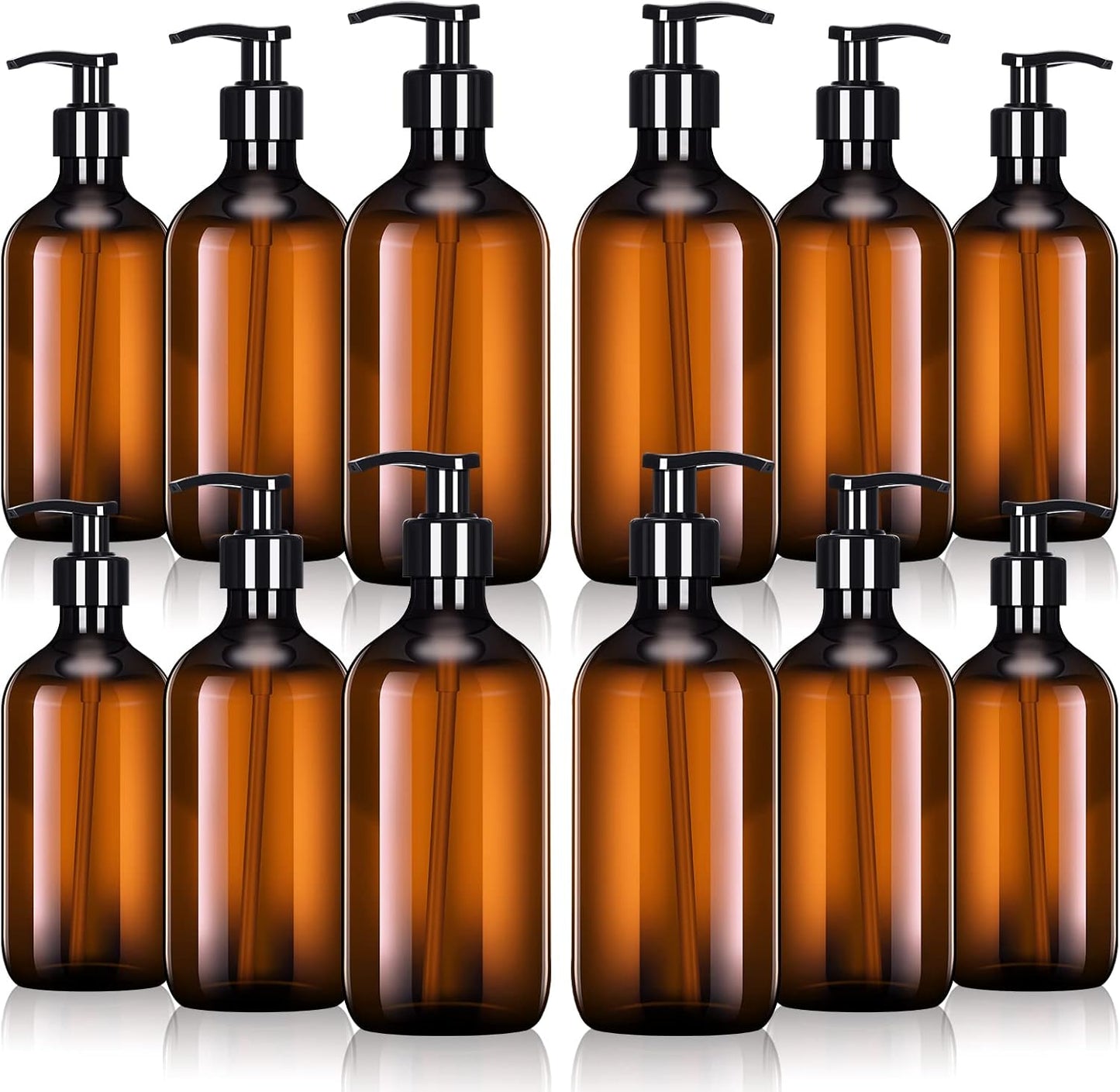 Tessco for you 12 Pack Amber Soap Dispenser Empty Plastic Pump Bottles Dispenser Refillable Shampoo for Hand Sanitizer Soap Cosmetic Lotion Body Wash Conditioner Bathroom Kitchen Travel (16.9 Oz)