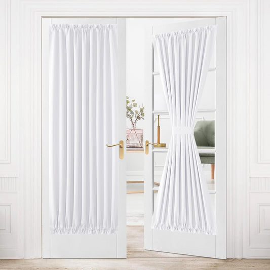 DWCN French Door Curtains – Rod Pocket Thermal Curtain for Doors with Glass Window, Kitchen and Patio Doors for Privacy, 36 X 80 Inches Long, 1 Curtain Panel with Tieback, Pure White