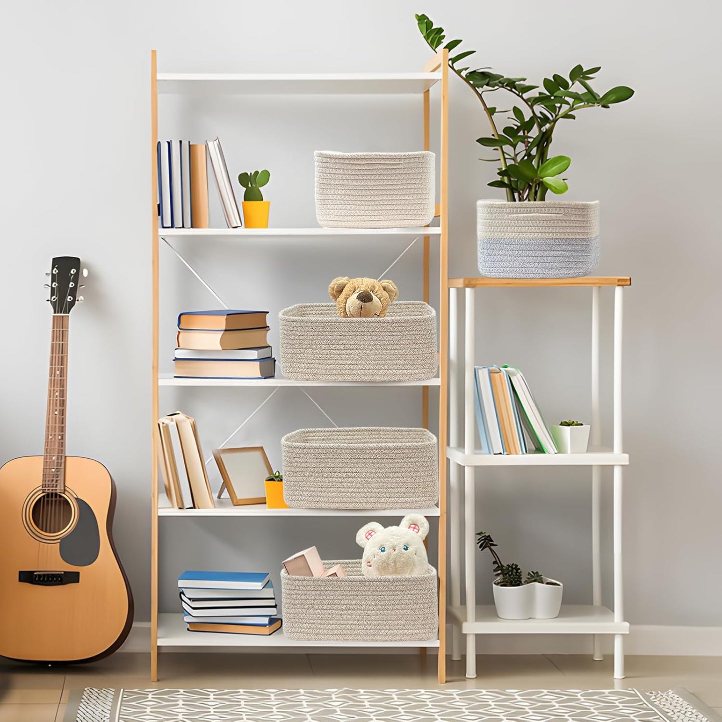 COMFY-HOMI 13" x 8.5" x 5.1" Storage Baskets for Organizing | Cotton Rope Woven Basket | Toy Storage Bin Box | Basket for Shelves, Closet Organizer Bin, Decorative Closet Shelf, 3 Pack, All brown