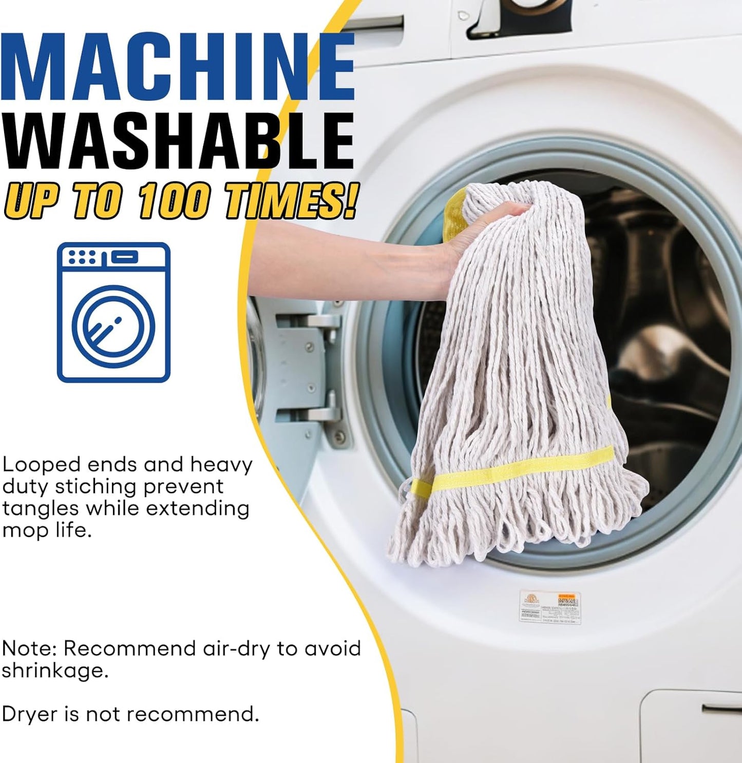 Matthew Cleaning Commercial Mop Head Replacement, 5 Inch Wide Headband, Looped End Cotton Blend String Wet Mops for Floor Cleaning, 24 oz Large, 3-Pack White