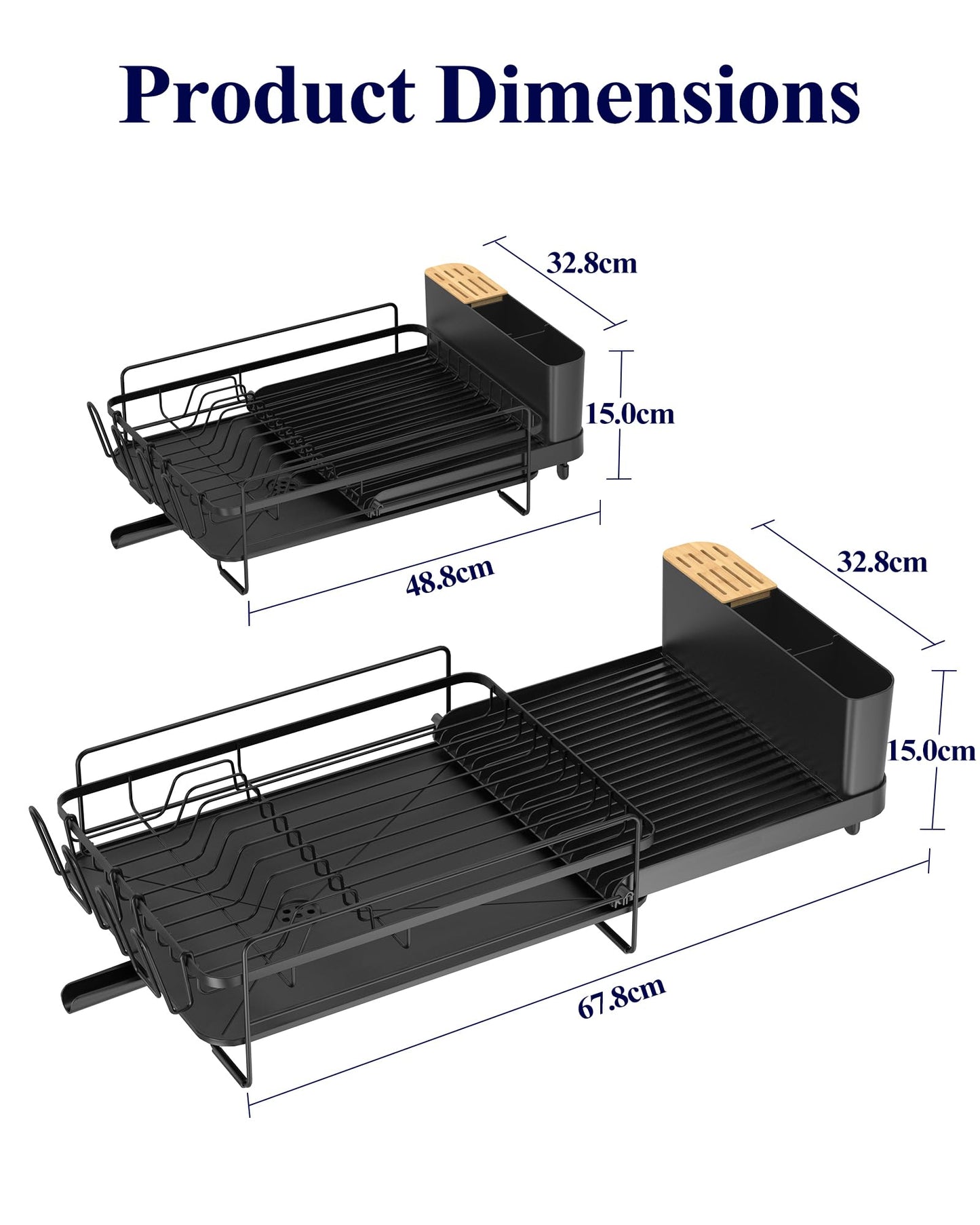 Kitsure Extendable Dish Drying Rack, 19.2"-26.7" L x 12.9" W, Black