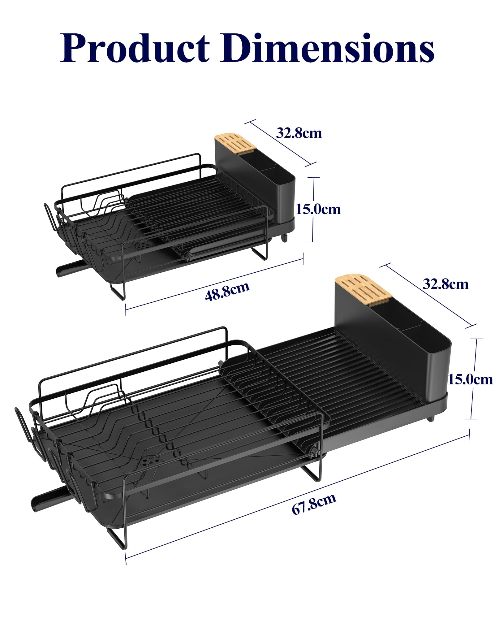 Kitsure Extendable Dish Drying Rack, 19.2"-26.7" L x 12.9" W, Black