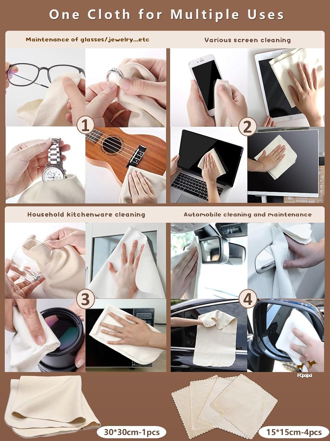 Glasses Cleaning Cloth Chamois Leather Natural Premium Cloth,Eye Glass Clean Cloths Safe and Effective Cleans Jewelry,Lens,Eyeglass,Sunglass,Car,Screen,Camera...Scratch-Free, Reusable (Small-6”x6”)