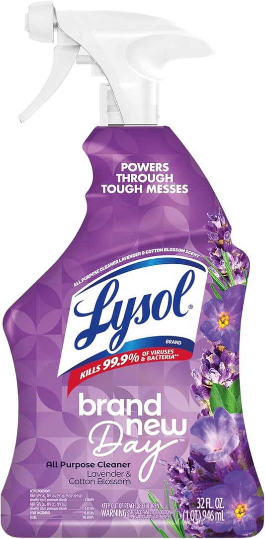 Lysol All Purpose Cleaner Spray, Multi-Purpose Disinfecting Spray, Kitchen & Bathroom Cleaner, Lavender & Cotton Blossom Scent, 32 Fl Oz