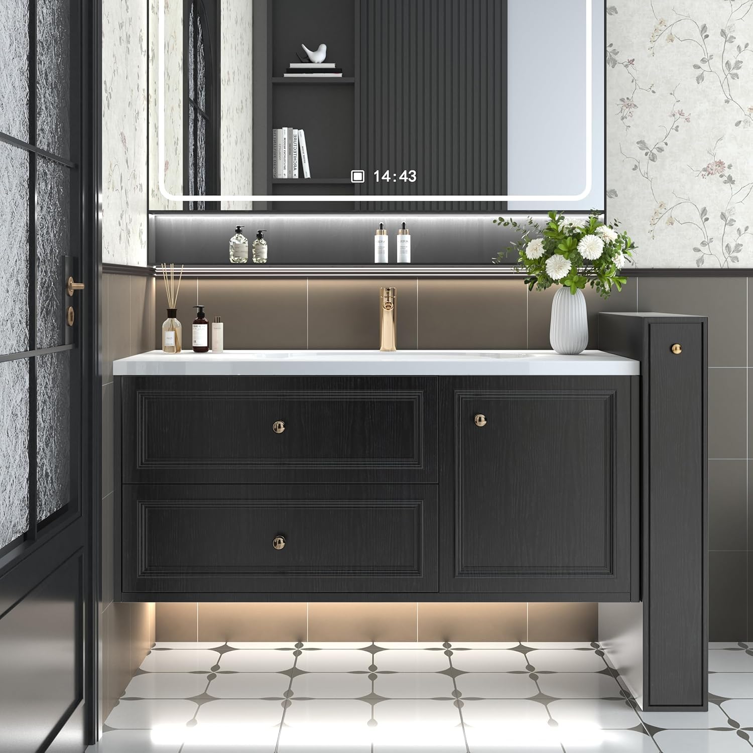 Abyssaly Black Wood Contact Paper Peel and Stick Wallpaper for Cabinets