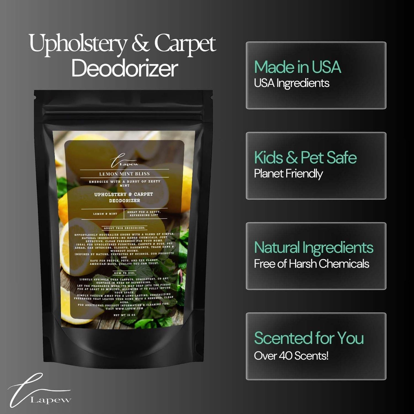 Lemon Mint Bliss Carpet Freshener Powder: Powerful Odor Eliminator for Home, Upholstery Deodorizer, Carpet Deodorizer, Pet Urine, Cat Litter Box - Lemon Mint Bliss Fragrance