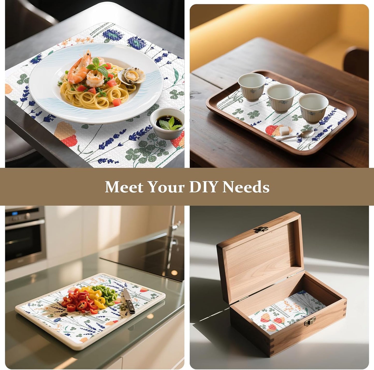 FINNEZ Shelf and Drawer Liner 12in x 30FT with Cutting Tool, Non Slip Non Adhesive Drawer Liners for Kitchen Cabinets, Waterproof Floral Cabinet Liner for Shelves, Refrigerator