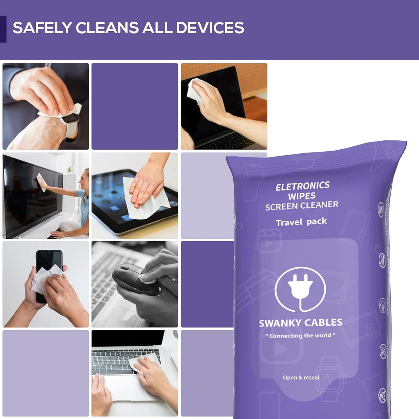 Screen Cleaner Wipes: Electronic Wipes for Screens - Computer Screen Wipes for Lens, Phone, Tv Screen and Monitor Cleaning - Tech Wipes & Microfiber Cloth (Soft Wipes, 600 Count)