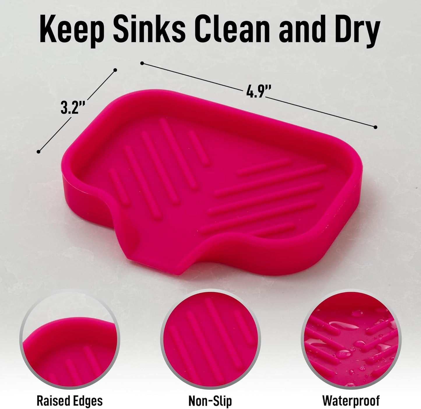 Zulay Small Silicone Sponge Holder (4.9x3.3”) – Space-Saving Sink Organizer Tray for Sponge, Soap, Brush & More – Compact Non-Slip Dish for Kitchen & Bathroom (Dragon Fruit)