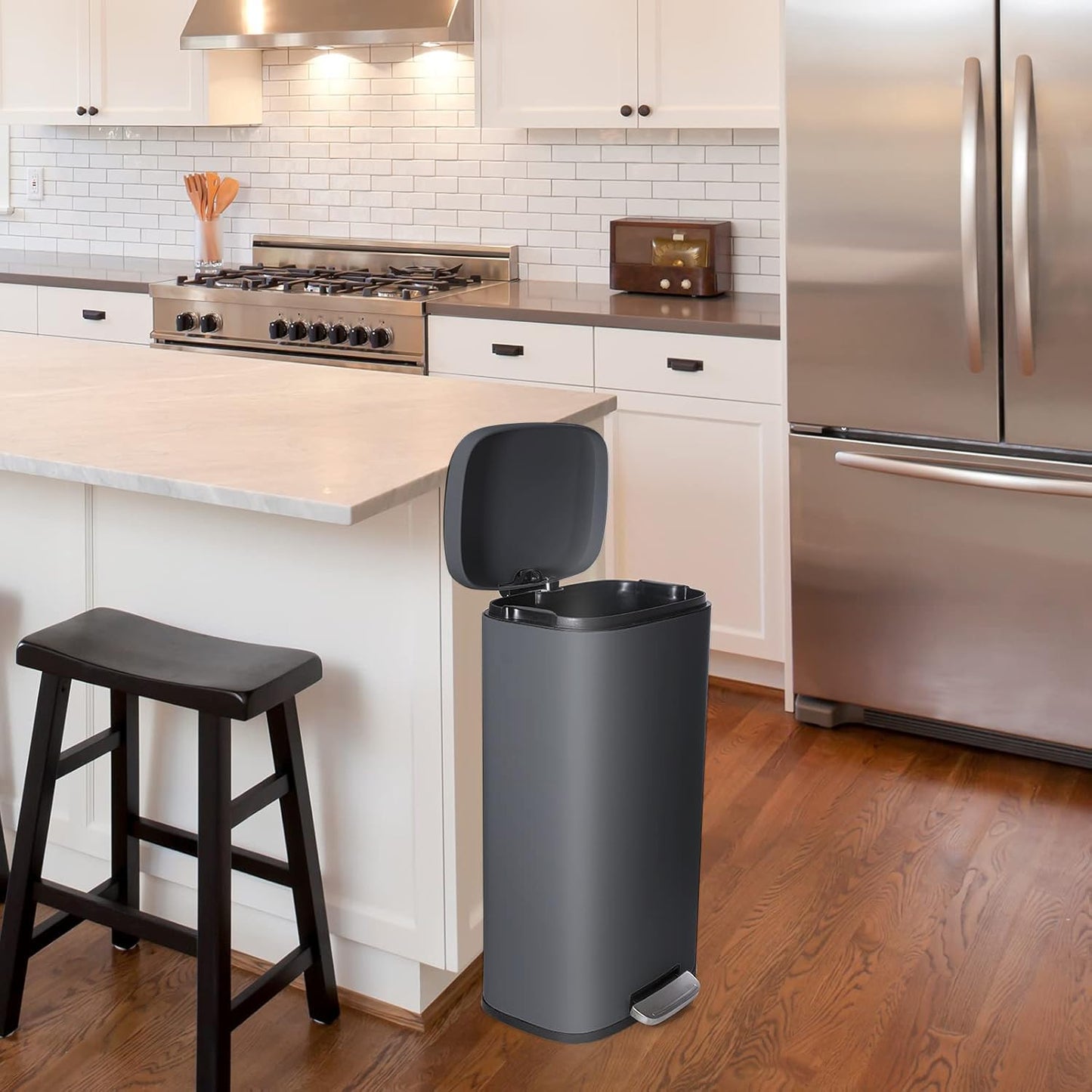 AthLike Trash Can, Stainless Steel Kitchen Garbage Can, Step Waste Bin with Hinged Lid and Removable Inner Bucket, Soft-Close, Dustbin for Bathroom Bedroom Living Room Home (Grey, 8 Gal)