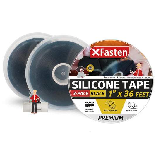 XFasten Self Fusing Silicone Tape Waterproof Black – 1" x 36 Feet (3-Pack 108ft), Self Amalgamating Tape, Silicone Rubber for Plumbing, Sealing Pipes, Hose Repair, Outdoor Coax and Electrical Cables