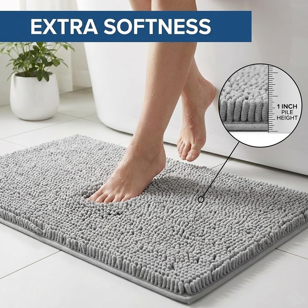 Bathroom Rugs Sets 2 Piece,Super Absorbent Chenille Bath Mats and U-Shaped Toilet Rug,Strong PVC