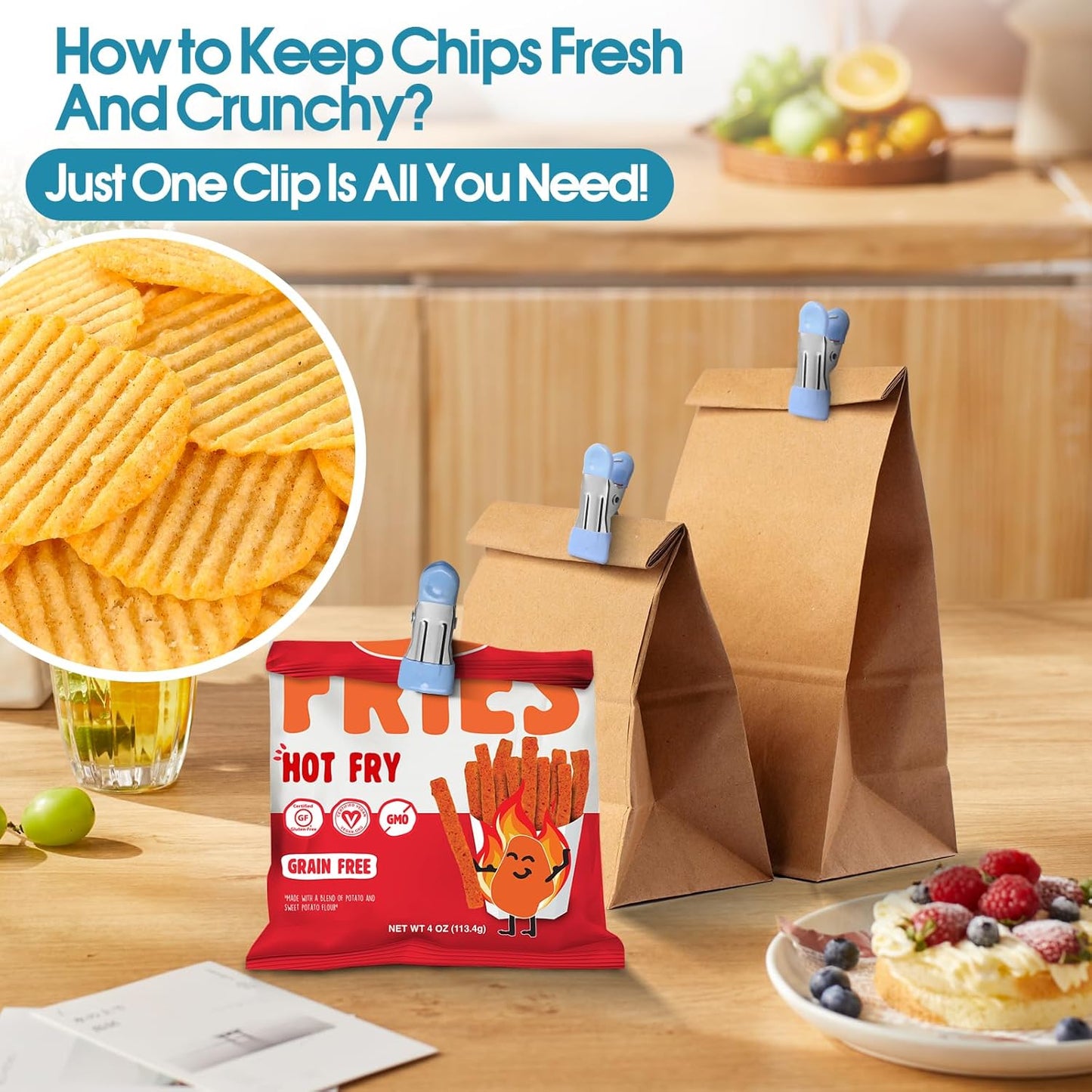 Clothes Pins Heavy Duty 30 Pack - 2.17 Inch Metal Chip Clips, Clothespins for Photo Drying Clothesline Laundry Sock, Bag Clips for Food Kitchen Stainless Steel with Rubber, Blue