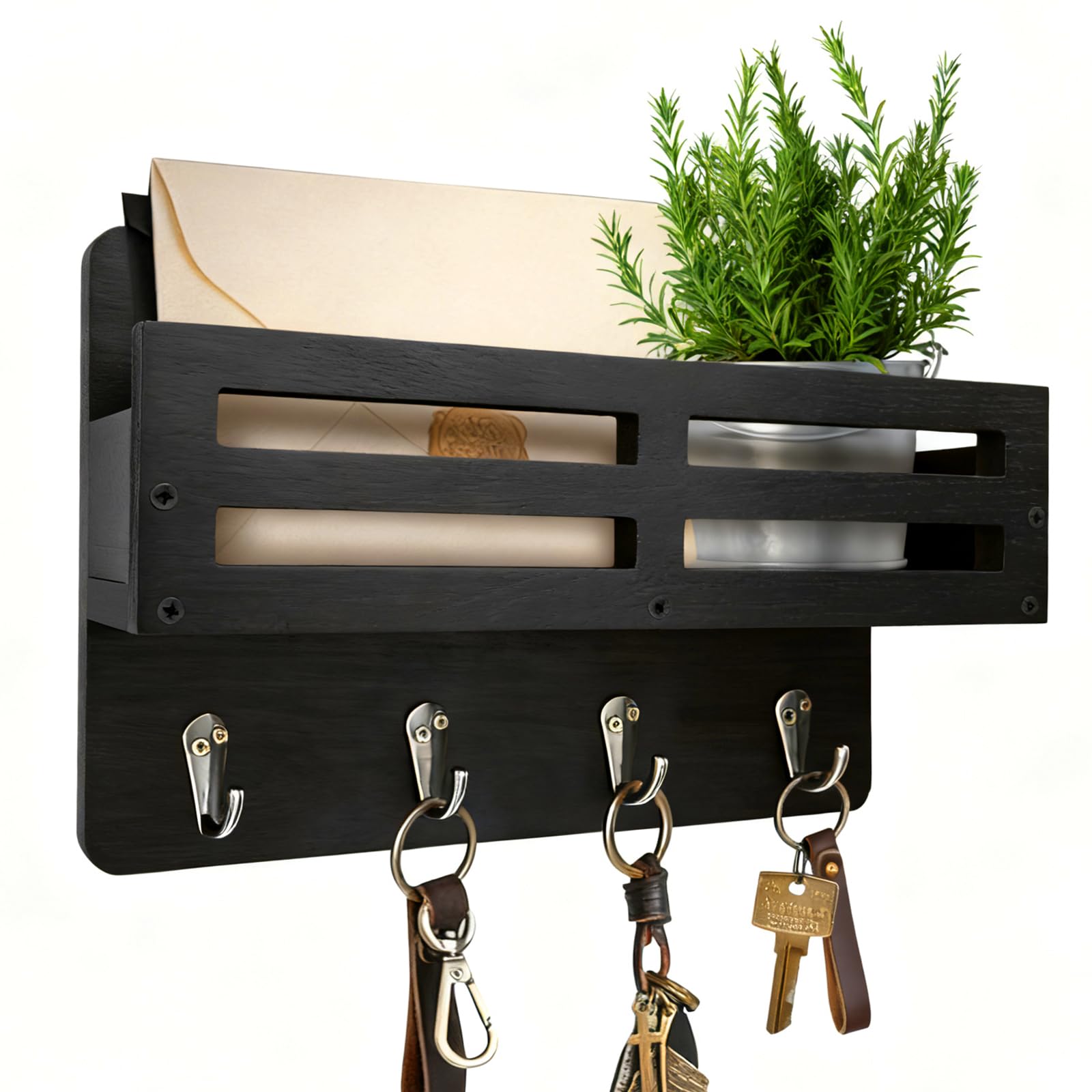 KISENG Key Holder Wall Mount, 10 inch Decorative Key and Mail Holder for Wall, with Mail Organizer