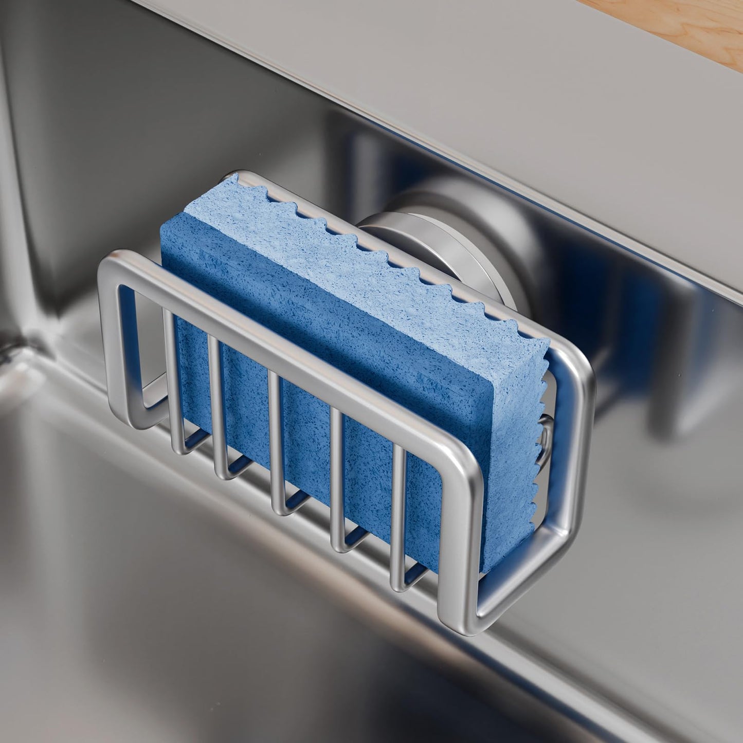 TAILI Silver Sponge Holder for Kitchen Sink with Strong Suction Cup