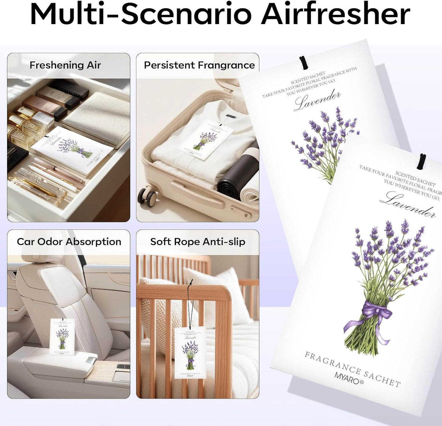 MYARO 12 Packs Lavender Scented Sachets Air Freshener for Drawer and Closet, Long-Lasting Sachets Bags Drawer deodorizers Fresh Scents, Home Fragrance for Lover