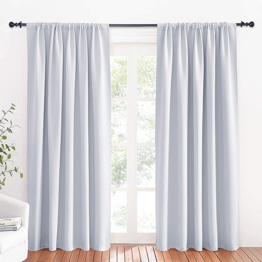 RYB HOME Large Curtains for Living Room 84 inches Length, Blackout Privacy Room Divider Curtains for Doorway Closet Basement Patio Door Bay Window, W 70 x L 84, Grayish White, 2 Panels
