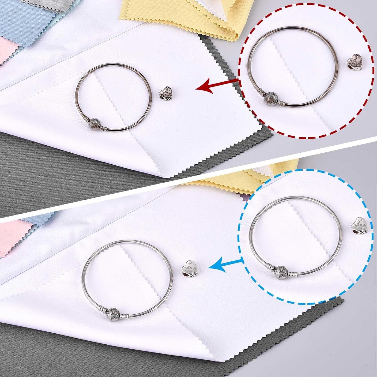 SEVENWELL 4pcs Jewelry Polishing Cleaning Cloth Large 10'' x 12'' for Sterling Silver Jewelry Gold, Diamond, Platinum, Precious Stones, Coins (Dark Gray)