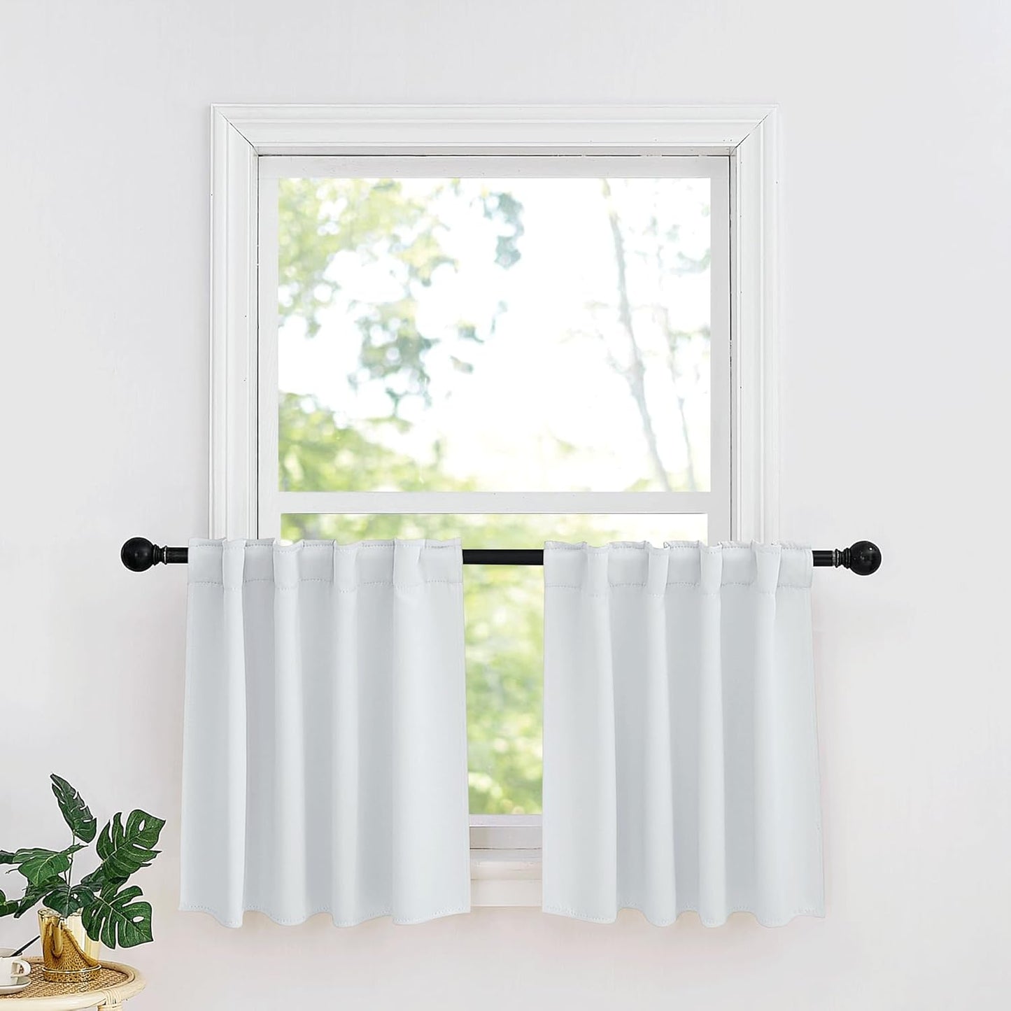 RYB HOME Kitchen Window Curtains - Blackout Privacy Half Window Curtains for Bedroom Bathroom Dining Living Room Cafe Office Short Tiers Drapes, W 34 x L 36 inches, 2 Panels, Grayish White