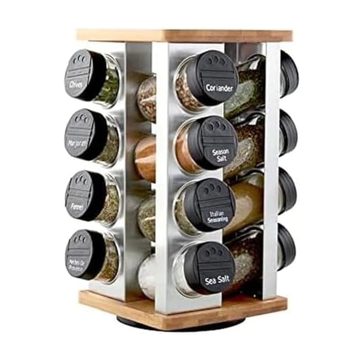 Kamenstein 16 Jar Warner Revolving Countertop Spice Rack Organizer with Lift & Pour Caps and Spices
