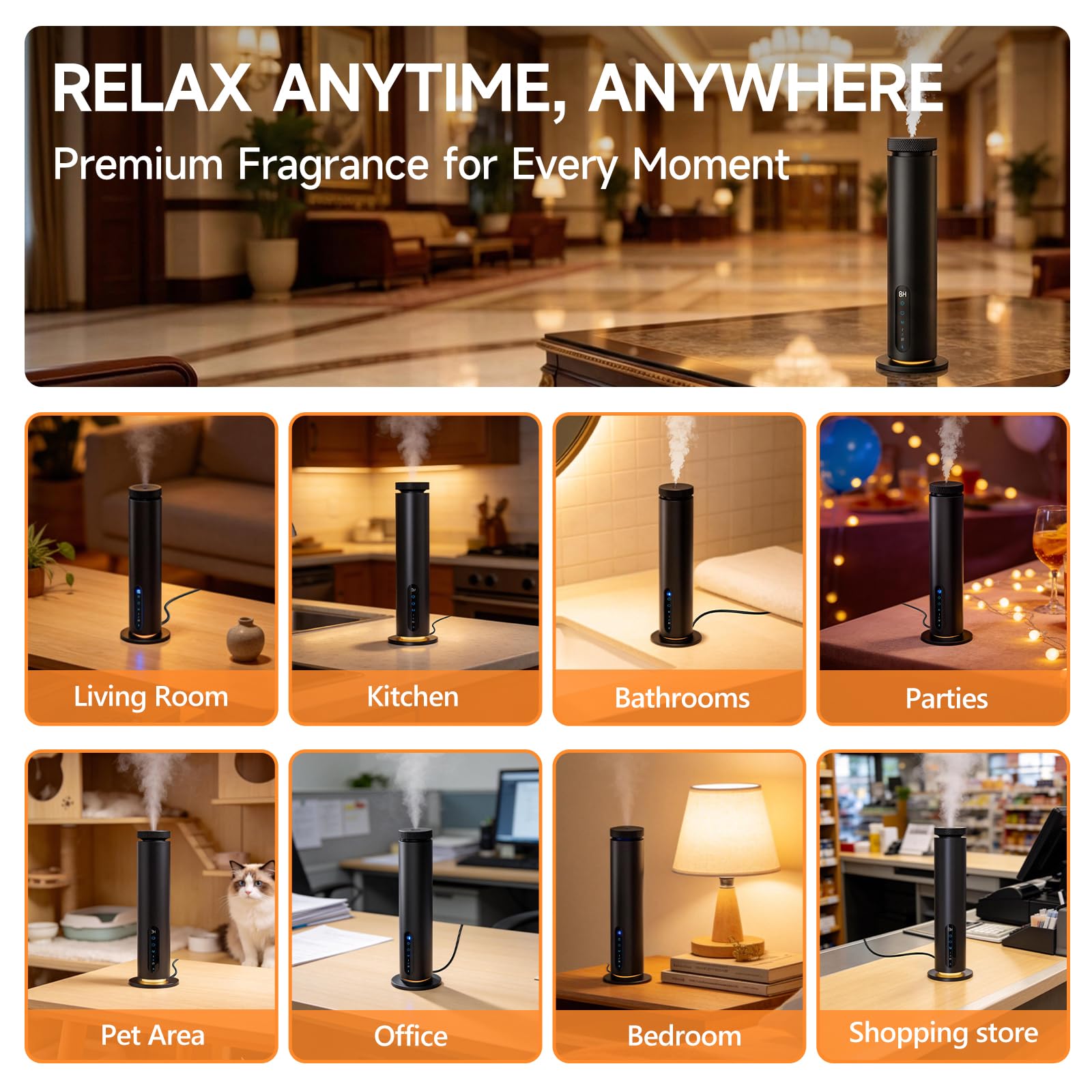 Waterless Essential Oil Diffuser, 1000 Sq.Ft Coverage, Smart App & Remote Control Scent Machine, 3