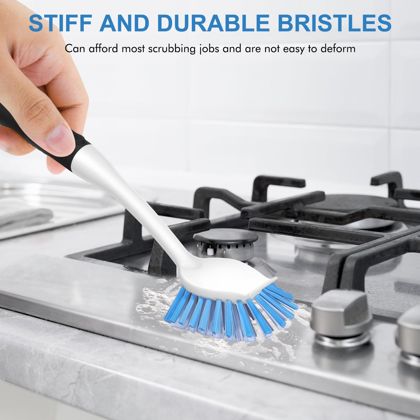 SetSail Dish Brush with Handle, 2 Pack Stiff Bristles Dish Scrubber with Built-in Scraper Dish